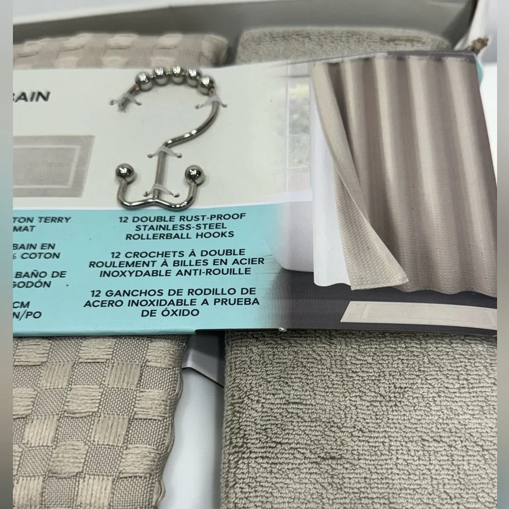 Essential Spa Shower Curtain Set 4 New Taupe Beige